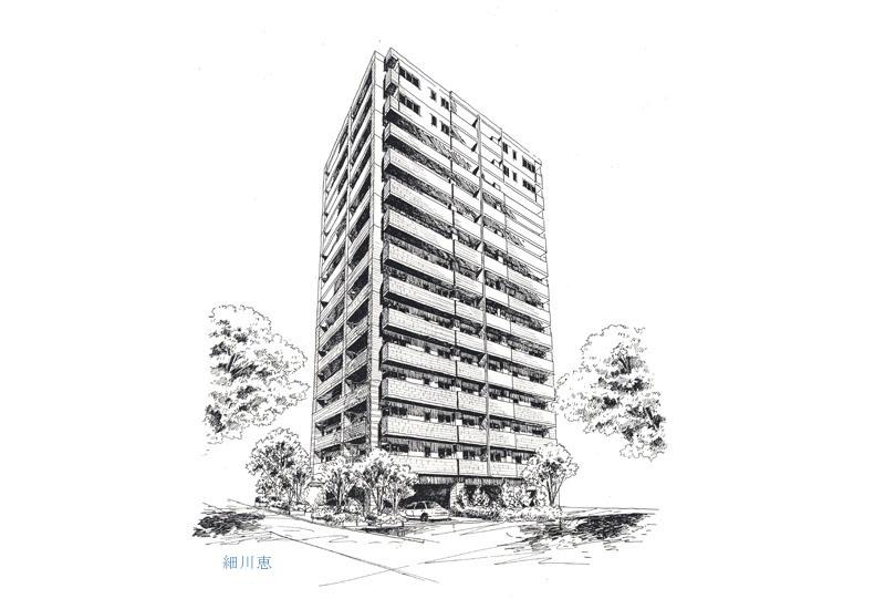 2015-1104-ペン画-手描きパース-マンション