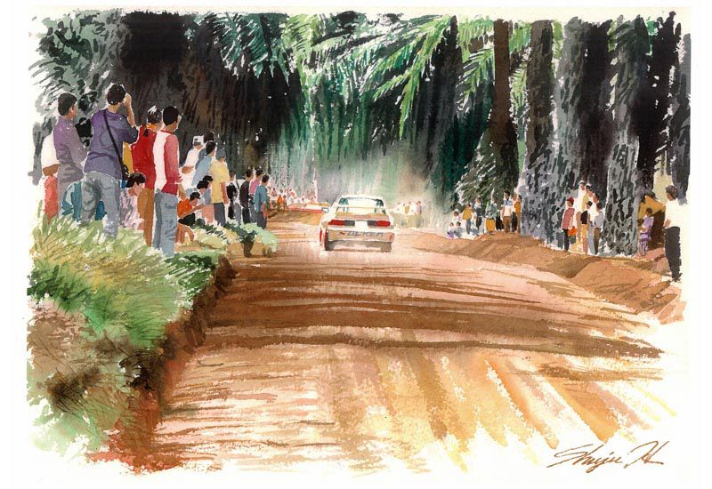2015-1220-車の水彩イラスト-レースシーン