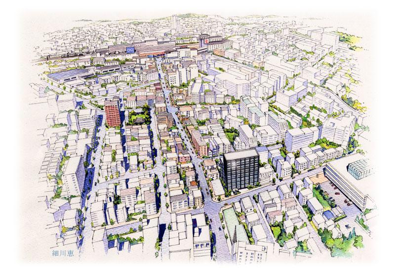2016-0223-マンション-手書き鳥瞰図-駅近