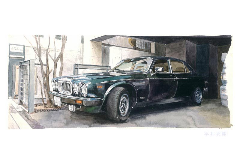 2016-0327-車の水彩画-ジャガーダブルシックス