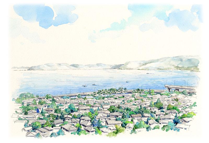 2016-0427-海の見える風景の手描きパース