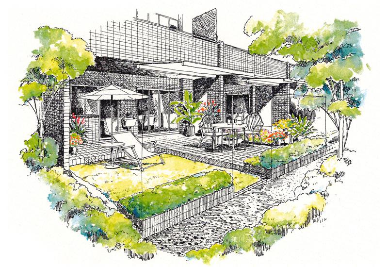 2016-0521-マンションの専用庭の手描きパース
