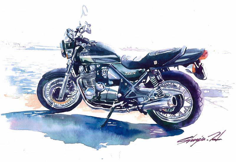 2017_0125_バイク_水彩画_イラスト_単車_オートバイ
