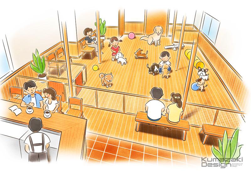 2017_0803_ペットショップの室内ドックラン施設のイメージイラスト